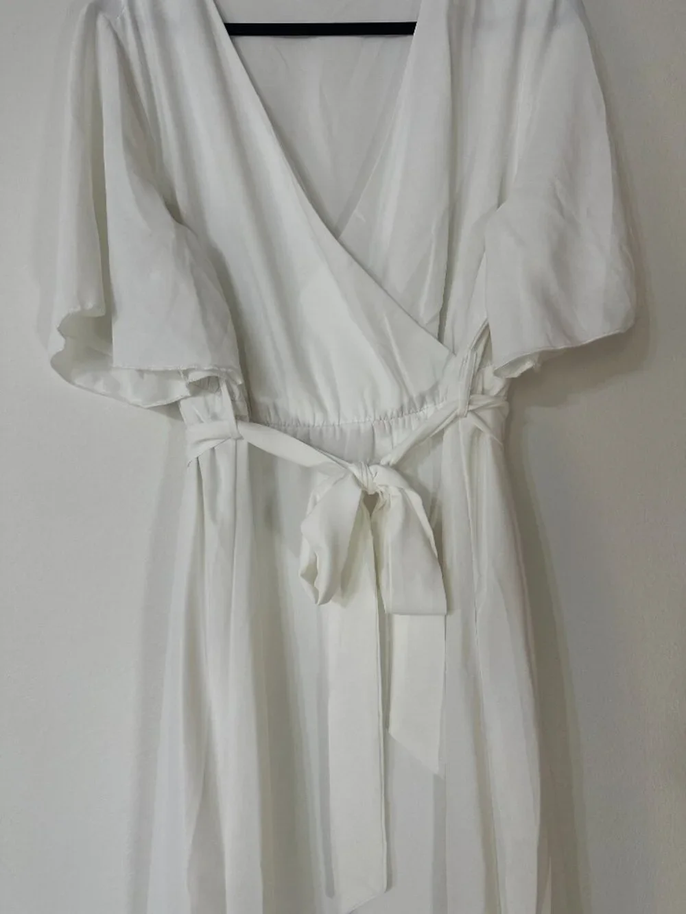 Amazon White Short Sleeve Wrap Ruffle High-Low Midi Dress